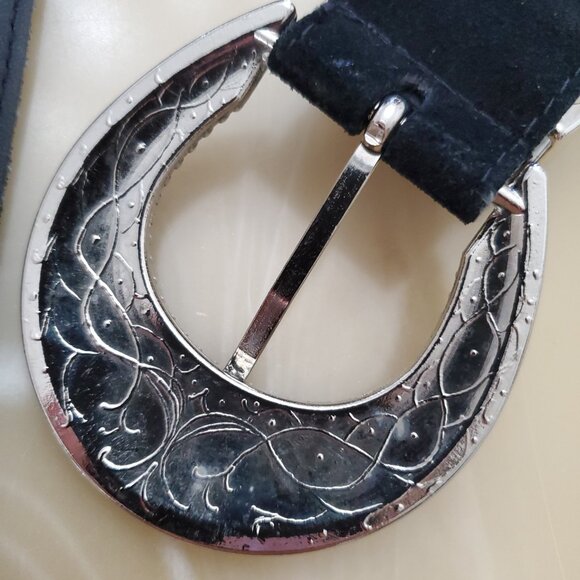 Genuine Italian Leather Belt Bling Buckle Rhinestones Silver Tone Hardware - Picture 6 of 15